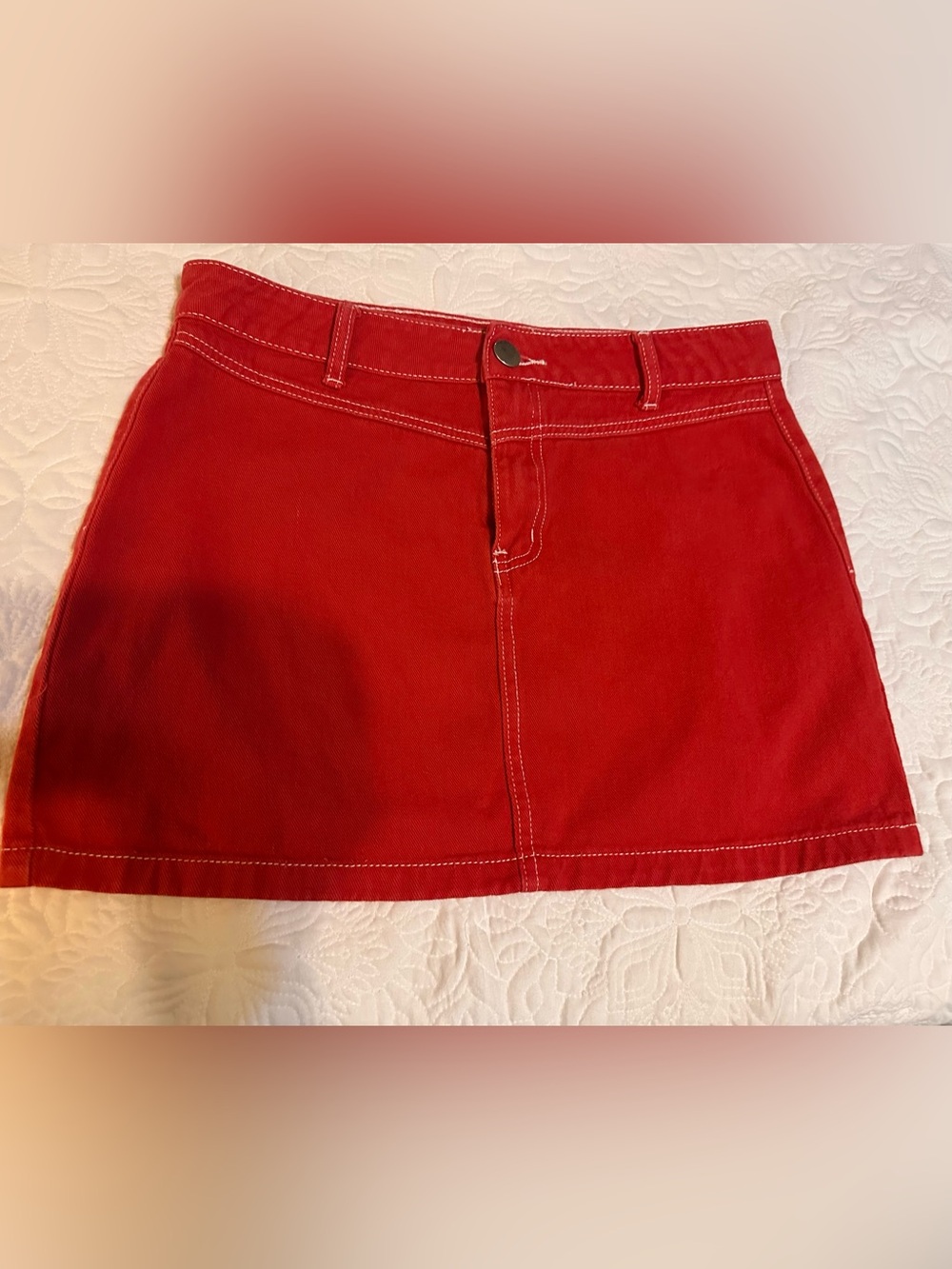 Boohoo Red Mini Skirt with Contrast Stitching